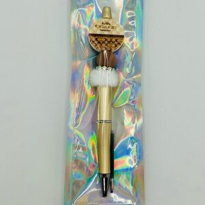 💙💚 Custom Fashion Pen – Gold Barrel w/ Puff + Rhinestone Accent